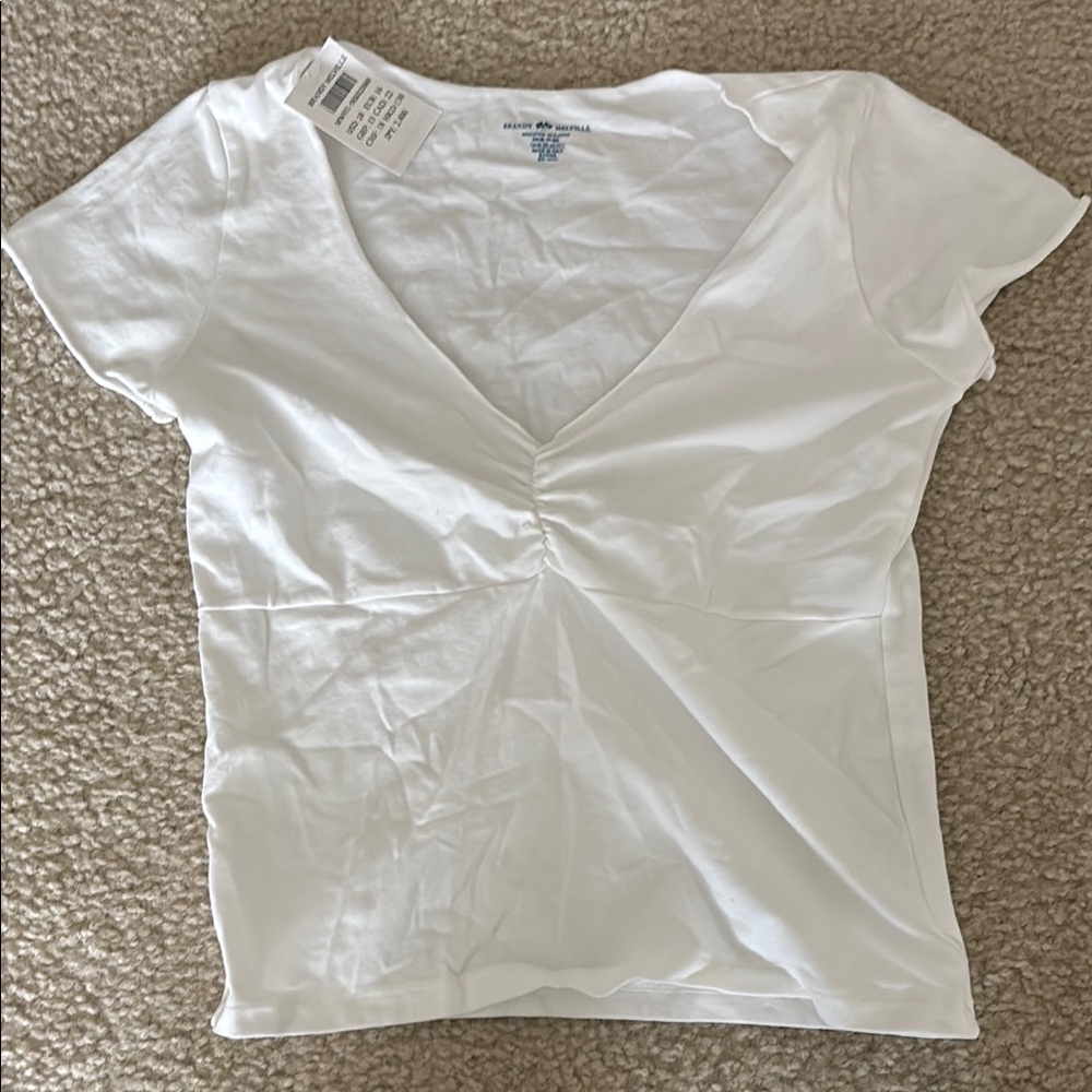 White V-Neck Ruched Women's Top